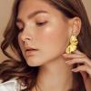 imageGold Clip On Earrings for Women Trendy Non Piercing Flower Dangle Earrings Floral Earring 14K Gold Plated Lightweight Earrings for NonPierced Ears Fake Earrings SetLeaf