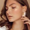 imageGold Clip On Earrings for Women Trendy Non Piercing Flower Dangle Earrings Floral Earring 14K Gold Plated Lightweight Earrings for NonPierced Ears Fake Earrings SetDaisy Flower
