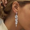 imageORAZIO Clip On EarringsPearl Clip on Earrings for Women Long Pearl Drop Dangle EarringsLightweight Bow Heart CZ Clip On Hoop Earrings  Statement Fake Earrings Ear Clips Jewelry for Wedding BridalSilverCZ Leaf Shaped