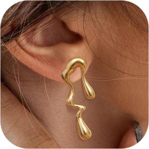 imageGold Clip On Earrings for Women Trendy Non Piercing Flower Dangle Earrings Floral Earring 14K Gold Plated Lightweight Earrings for NonPierced Ears Fake Earrings SetWaterdrop