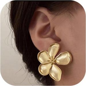 imageGold Clip On Earrings for Women Trendy Non Piercing Flower Dangle Earrings Floral Earring 14K Gold Plated Lightweight Earrings for NonPierced Ears Fake Earrings SetFlower Earrings