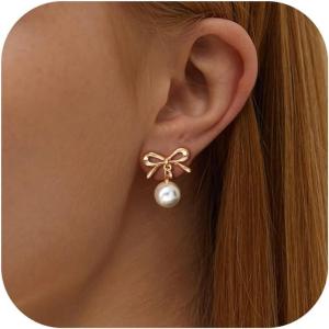 imageORAZIO Clip On EarringsPearl Clip on Earrings for Women Long Pearl Drop Dangle EarringsLightweight Bow Heart CZ Clip On Hoop Earrings  Statement Fake Earrings Ear Clips Jewelry for Wedding BridalGoldButterfly Knot Shaped