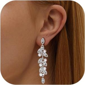 imageORAZIO Clip On EarringsPearl Clip on Earrings for Women Long Pearl Drop Dangle EarringsLightweight Bow Heart CZ Clip On Hoop Earrings  Statement Fake Earrings Ear Clips Jewelry for Wedding BridalSilverCZ Leaf Shaped