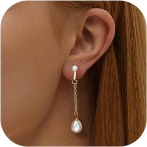 imageORAZIO Clip On EarringsPearl Clip on Earrings for Women Long Pearl Drop Dangle EarringsLightweight Bow Heart CZ Clip On Hoop Earrings  Statement Fake Earrings Ear Clips Jewelry for Wedding BridalGoldCZ Long Chain