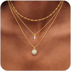 imageORAZIO Gold Necklaces for WomenLayered Gold Necklace14K Gold Plated Pendant NecklacesSimple Choker Necklaces Set Dainty Gold Chain NecklacesTrendy Gold Stacked Jewelry Gifts for Women3PcsWave  Box  CZ