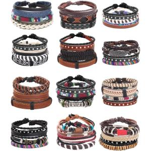 imageORAZIO Mens BraceletBraided Leather Bracelets for Men WomenTribal Handmade Wood Wrap Cuff Wristband Bracelets Set AdjustableAStyle 1