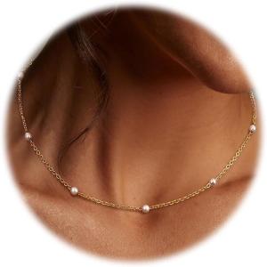imagePearl Necklace for WomenDainty Silver14K Gold Plated Necklace for Women Round White Imitation Pearls Simple Pearl Choker Cute Everyday Jewelry for Women Elegant Bridesmaid Wedding JewelryGold Tone