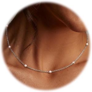 imagePearl Necklace for WomenDainty Silver14K Gold Plated Necklace for Women Round White Imitation Pearls Simple Pearl Choker Cute Everyday Jewelry for Women Elegant Bridesmaid Wedding JewelrySilver Tone