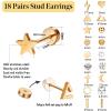 image18 Pairs Surgical Stainless Steel Stud Earrings For Women Men 20G Cartilage Earrings Studs Cross Moon Star Small Stud Earrings Black Gold Screw Flat Back Earrings Ear Piercing Studs SetD Rose Gold