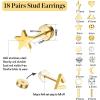 image18 Pairs Surgical Stainless Steel Stud Earrings For Women Men 20G Cartilage Earrings Studs Cross Moon Star Small Stud Earrings Black Gold Screw Flat Back Earrings Ear Piercing Studs SetA Gold Tone