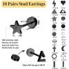 image18 Pairs Surgical Stainless Steel Stud Earrings For Women Men 20G Cartilage Earrings Studs Cross Moon Star Small Stud Earrings Black Gold Screw Flat Back Earrings Ear Piercing Studs SetE Black