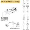 image18 Pairs Surgical Stainless Steel Stud Earrings For Women Men 20G Cartilage Earrings Studs Cross Moon Star Small Stud Earrings Black Gold Screw Flat Back Earrings Ear Piercing Studs SetB Silver Tone