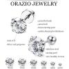 imageORAZIO 6Pairs Hypoallergenic Flat Back Earrings 316L Stainless Steel Studs for Sensitive Ears 38mm Cubic Zirconia Stylish Jewelry for Women Men  SilverE12 Pairs White 20G08MM