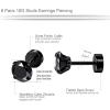 imageORAZIO 6Pairs Hypoallergenic Flat Back Earrings 316L Stainless Steel Studs for Sensitive Ears 38mm Cubic Zirconia Stylish Jewelry for Women Men  SilverB6 Pairs Black