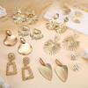 imageORAZIO 9 Pairs Clip on Earrings Gold Statement Earrings for Women Exaggerated Trapezoid Dangle Clip on Earrings Gold Geometric Leaf Round Retro Drop Clip Earrings Unpierced EarsGold Tone