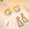 imageORAZIO 9 Pairs Clip on Earrings Gold Statement Earrings for Women Exaggerated Trapezoid Dangle Clip on Earrings Gold Geometric Leaf Round Retro Drop Clip Earrings Unpierced EarsGold Tone