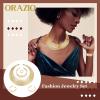 imageORAZIO Bib Choker Statement Necklaces for Women Cuff Bracelet Open Hoop Stud Earrings Ring African Chunky Costume Jewelry SetAGold Tone