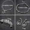 imageORAZIO Crystal Bridal Jewelry Set for Prom Wedding Bride Bridesmaids Vintage Rhinestone Necklace Earrings Bracelet Comb for WomenBSilver Tone