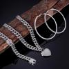 imageORAZIO Cuban Link Chain Jewelry Set Cuban Chain Necklace Cuban Link Bracelet Rhinestone Hoop Earrings GoldSilver Iced Out Chain Heart CZ Clear Cuban Link Chain Big Circle Earrings Hip Hop Cuban Link Chain For WomenSilver