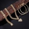 imageORAZIO Cuban Link Chain Jewelry Set Cuban Chain Necklace Cuban Link Bracelet Rhinestone Hoop Earrings GoldSilver Iced Out Chain Heart CZ Clear Cuban Link Chain Big Circle Earrings Hip Hop Cuban Link Chain For WomenGold