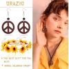 imageORAZIO Hippie Costume Set for Women Peace Sign Necklace Peace Sign Earring Flower Crown Headband 60s 70s Party Accessories Jewelry SetColor 1