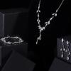 imageORAZIO Wedding Bridal Jewelry for Women Crystal Necklace Dangle Earrings Bracelet Sets For Bride Bridesmaids Rhinestone Prom Costume Jewelry Set for WomenASilver Tone