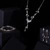 imageORAZIO Wedding Bridal Jewelry for Women Crystal Necklace Dangle Earrings Bracelet Sets For Bride Bridesmaids Rhinestone Prom Costume Jewelry Set for WomenARose Gold