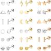 image18 Pairs Surgical Stainless Steel Stud Earrings For Women Men 20G Cartilage Earrings Studs Cross Moon Star Small Stud Earrings Black Gold Screw Flat Back Earrings Ear Piercing Studs SetE Mixed Colors