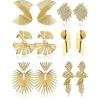 imageGold Clip On Earrings for Women Trendy Non Piercing Dangle Earrings Exaggerated Heart Flower Leaf Statement Earrings 14K Gold Plated Large Earrings for NonPierced Ears Fake Earrings SetGold Tone