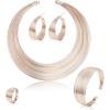 imageORAZIO Bib Choker Statement Necklaces for Women Cuff Bracelet Open Hoop Stud Earrings Ring African Chunky Costume Jewelry SetCRose Gold Tone