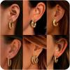 imageORAZIO Clip On Earrings for Women 6Pairs Gold Clip On Hoop Earrings For Egirls Chunky Hoops Twist Triple Square Hoop Earrings No Piercing Fake Earrings SetGold Tone