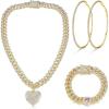 imageORAZIO Cuban Link Chain Jewelry Set Cuban Chain Necklace Cuban Link Bracelet Rhinestone Hoop Earrings GoldSilver Iced Out Chain Heart CZ Clear Cuban Link Chain Big Circle Earrings Hip Hop Cuban Link Chain For WomenGold