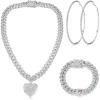 imageORAZIO Cuban Link Chain Jewelry Set Cuban Chain Necklace Cuban Link Bracelet Rhinestone Hoop Earrings GoldSilver Iced Out Chain Heart CZ Clear Cuban Link Chain Big Circle Earrings Hip Hop Cuban Link Chain For WomenSilver