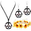 imageORAZIO Hippie Costume Set for Women Peace Sign Necklace Peace Sign Earring Flower Crown Headband 60s 70s Party Accessories Jewelry SetColor 2