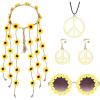 imageORAZIO Jewelry Set 5Pcs Hippie Accessories for Women Sunflower Hippie Costume Accessories Set Vintage 70s Headband Retro Hippie Glasses Peace Sign Earrings and Necklace For 60s 70s PartyYellow Sunflower Headband