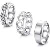 imageORAZIO Mens Rings 3Pcs Silver Rings for Men Women Stainless Steel Plain Band Ring Cuban Link Chain Rings Spinner Ring Mens Promise Wedding Rings SetSize 614ASilverTone