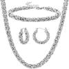 imageORAZIO Stainless Steel Byzantine Chain Necklace Bracelet Earrings for Women Jewelry SetA Sliver Tone