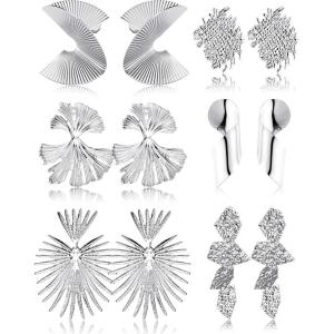 imageGold Clip On Earrings for Women Trendy Non Piercing Dangle Earrings Exaggerated Heart Flower Leaf Statement Earrings 14K Gold Plated Large Earrings for NonPierced Ears Fake Earrings SetSilver Tone