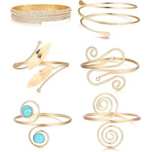 imageORAZIO 6Pcs Coil Upper Arm Bracelet for Women Arm Cuff Open Armlets Armband Jewelry Minimalist Arm Bracelet Bangle AdjustableBGold