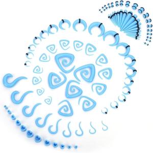 imageORAZIO 93 Pcs Ear Gauges Stretching Kit 14G00G Ear Gauges Expander Set Acrylic Spiral Tapers and Plugs Gauges for Ears Silicone Snail Tunnels Horseshoes Body Piercing Jewelry SetBlue