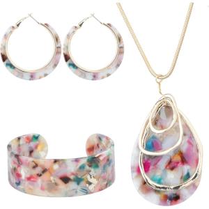 imageORAZIO Acrylic Jewelry Set for Women Statement Boho Resin Earrings Necklace BraceletAFloral