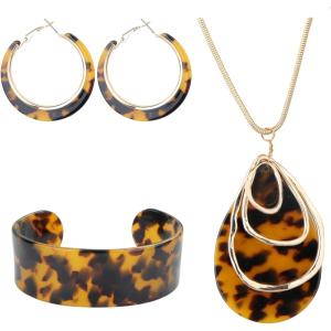 imageORAZIO Acrylic Jewelry Set for Women Statement Boho Resin Earrings Necklace BraceletBTortoise