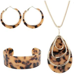 imageORAZIO Acrylic Jewelry Set for Women Statement Boho Resin Earrings Necklace BraceletCLeoperd