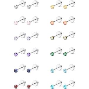 imageORAZIO CZ Stud Earrings for Women Men Stainless Steel Cubic Zirconia Screwback Earrings SetA3MM CZ