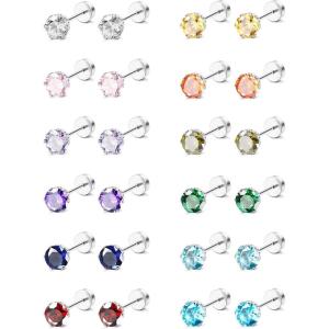 imageORAZIO CZ Stud Earrings for Women Men Stainless Steel Cubic Zirconia Screwback Earrings SetC5MM CZ