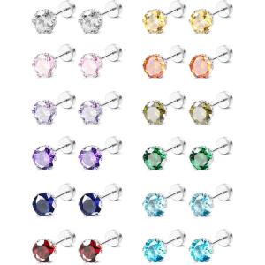 imageORAZIO CZ Stud Earrings for Women Men Stainless Steel Cubic Zirconia Screwback Earrings SetD6MM CZ