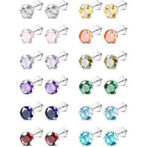 imageORAZIO CZ Stud Earrings for Women Men Stainless Steel Cubic Zirconia Screwback Earrings SetE7MM CZ