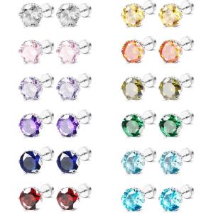 imageORAZIO CZ Stud Earrings for Women Men Stainless Steel Cubic Zirconia Screwback Earrings SetF8MM CZ