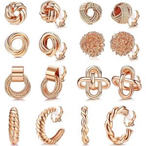 imageORAZIO Clip On Earrings Set  8 Pairs Gold ampamp Silver Hoops ampamp Studs NonPierced Fake EarringsCRose Gold