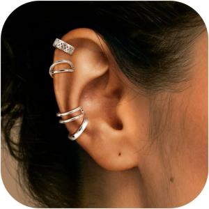 imageORAZIO Ear Cuff Earrings for Women Non Piercing 925 Sterling Silver Ear Cuffs Adjustable Ear Cuff for Non Pierced Ears Clip On Cartilage Helix Ear Piercing Earrings Fake EarringsASilver